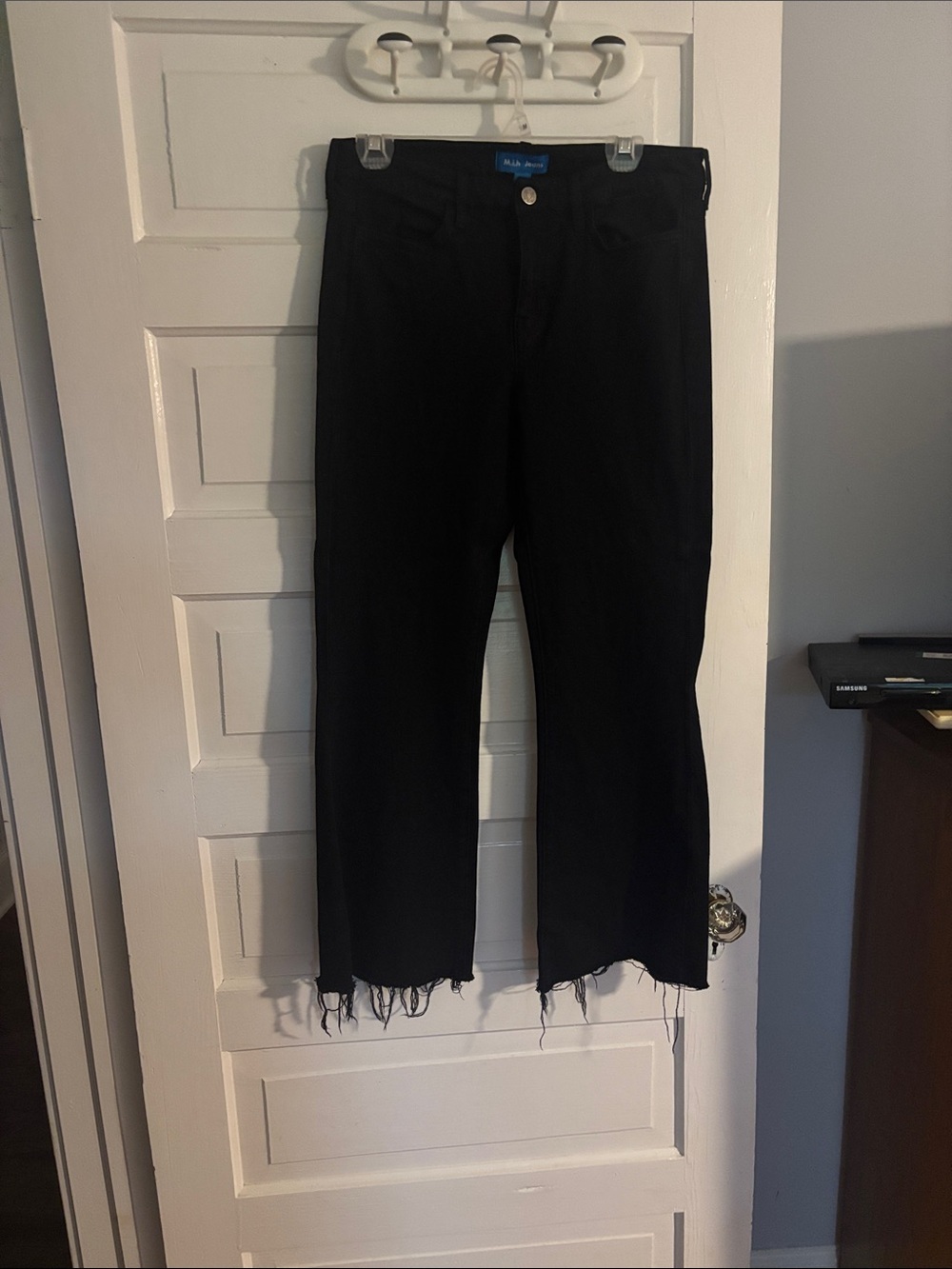Black Women's Jeans - Classic High-Rise Cropped Frayed Hem Bell
